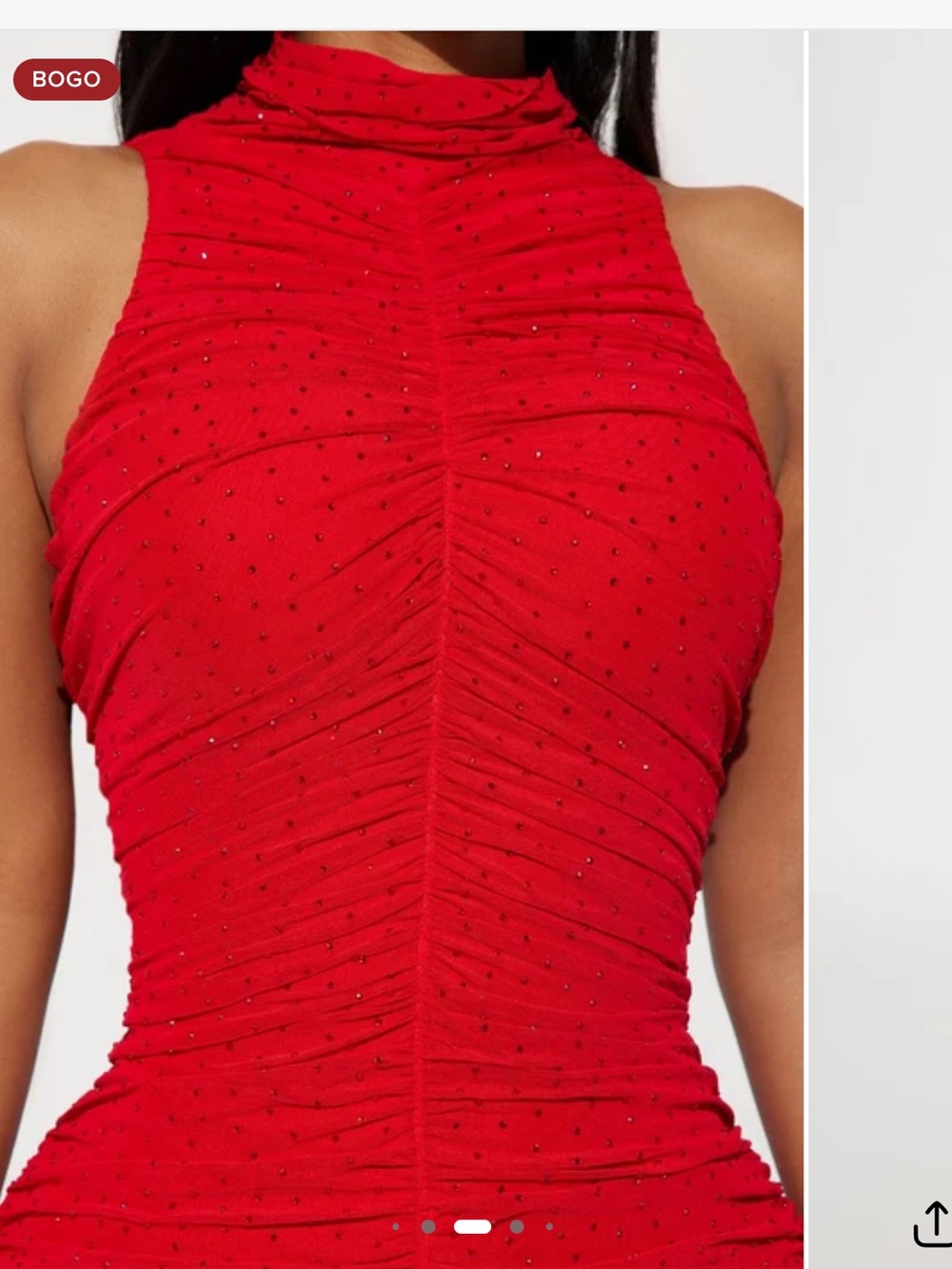 Rachel Ruched Rhinestone Maxi Dress in Red - Picture 2 of 8